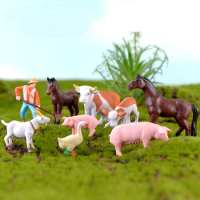6pcs Farmland Worker Pig Horse Cow Sheep Duck Animal Model Animals Miniature Toys for Kids Fairy Garden Mini Landscape