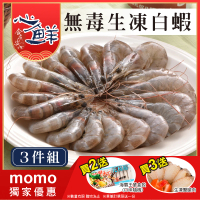 【心鮮】無毒優質特大生凍20/30白蝦3件組(600g/盒)