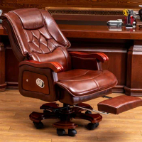 Boss Chair Leather Business Office Chair Solid Wood Executive Chair Massage Computer Chair Reclining Swivel Home Seat