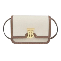 【BURBERRY 巴寶莉】TB Logo 小號 棕色 帆布牛皮 斜背包(佳節送禮首選)