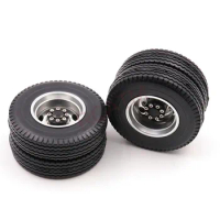2 Pieces 1/14 Scale RC Bus/Container Truck Tire with Narrow Metal Wheels Fit for Tamiya Tractor Driving Version Dia 85mm
