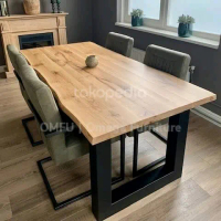 Meja makan dining, top table, slab, retro, jati, trembesi, minimalis N