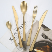 新紀元復古304不銹鋼西餐牛排刀叉勺家用餐具四件套裝金色湯勺子