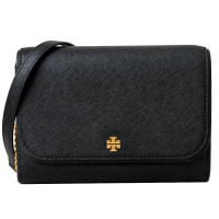 【TORY BURCH】EMERSON 經典LOGO防刮皮革斜背包(經典黑)