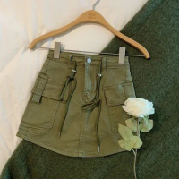 Rimocy Drawstring High Waist Mini Skirt Women Streetwear Big Pocket Cargo Skirt Woman Fashion 2024 short A Line y2k Skirts Mujer
