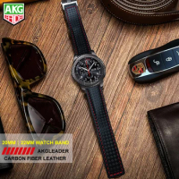 AKGLEADER 20-22mm Watch Band For Samsung Gear S3 Carbon Fiber Genuine Leather Band For Huami Amazfit 2 Best Quality For Huawei