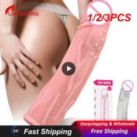 1/2/3PCS Reusable Silicone Dotted Penis Condom Men's Dildo Condom Extension Set Penis Sleeve Sex Toys