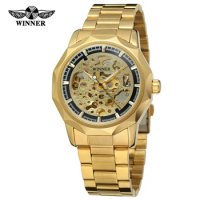 T-winner Mechanical Watch Gold nail scale hollow mechanical Watch Men's mechanical watch Steel strap Strap Wrist Watch