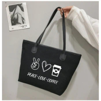 Peace Love Coffee Letters Printed Women Tote Bag GIft for Friends Femal Girls Shoulder Bag Handbag Beach Bag Work Bag Book Bag