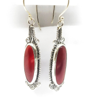 Anting Earrings Motif Bunga Jawan Batu Hitam, Batu Merah Perak Silver Bali Asli 925 Costum Elegant