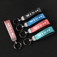 Car Carbon Fiber Leather Rope Keychain Key Ring for Toyota Wish Car Accessories
