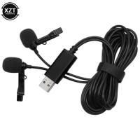 2m USB Dual-head Lavalier Lapel Double Microphone Clip-on for Youtube Computer Win Mac Video Audio Recording 3.5mm Type-C Mic