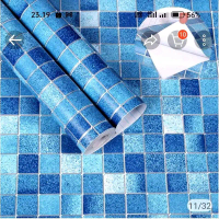 wallpaper stiker dinding dapur kitchen set kotak biru alumunium foil