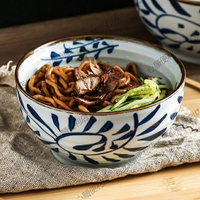 鉤藤羅紋陶瓷碗家用耐高溫可微波爐餐廳料理丼飯碗商用特色湯面碗