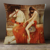 Lady Godiva Cushion Covers John Collier Art Painting Romanticism Decorative Pillows For Sofa Home Decoration