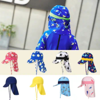 2-12 Years Children's Summer Beach UV Cut Cap Baby Hat Boys Girls Kids Sun Hats Swimming Cap Breathable Neck Protection Outdoor