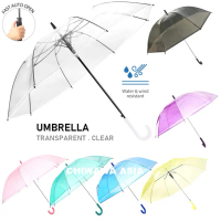 Foldable Lightweight Windproof Rain Shelter Clear Transparent Umbrella Payung
