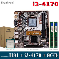 H81 LGA 1150 Motherboard With Intel Core i3-4170 CPU 3.7 GHZ Dual Support 8(2*4)GB DDR3 RAM USB3.0 VGA M.2
