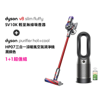 【dyson 戴森】HP07 三合一涼暖空氣清淨機 循環風扇(黑鋼色) + V8 Slim Fluffy SV10K 無線吸塵器(超值組)
