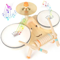 Kids Drum Set for Toddlers 3 Musical Instruments Wooden Musical Toys Montessori Sensory Toys for Gifts for Baby Girls Boys Toy