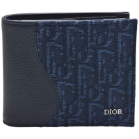 Dior 經典Saddle系列Oblique緹花帆布摺疊短夾(海軍藍色)
