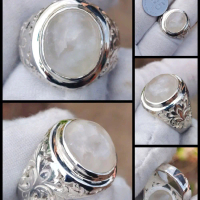 Fossil Mani gajah asli silver pahat ring