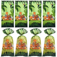 10pcs Forest Animals Packaging Bag Cartoon Lion Tiger Candy Bags Jungle Safari Happy Birthday Party Supplies Gift Bags