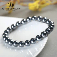 JD AAA Natural Black Shine Terahertz Round Beads Stone Beads Bracelet Women 6/8/10mm Men Jewelry Health Wristband Gift