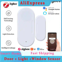 Tuya Zigbee Door Sensor Security Protection Smart Door Magnetic Light Window Open Light Sensor Zigbee Require Battery Smart Home
