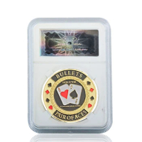 Pair Of Aces Entertaining 3D Poker Chip Colorful Casino Metal Coin W/ Acrylic Display