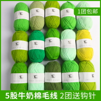 毛線 牛奶棉五股毛線綠色毛線團郁金香花束手工編織diy薄荷綠5股精梳棉