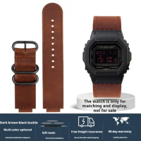 Metal steel ring Retro Cowhide strap For Casio G-SHOCK DW5600 GW-B5600 GWM5610 genuine leather watchband watch case Accessories