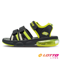 【LOTTO 義大利】童鞋 織帶氣墊涼鞋(黑/螢光綠-LT1AKS3200)