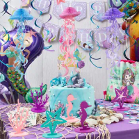 Jelly Fish Paper Honeycomb Lanterns Little Mermaid Garland Felt Table Centerpiece Under The Sea Baby Shower Birthday Party Decor