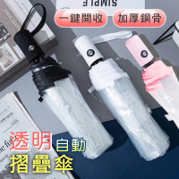 【德利生活】時尚透明自動摺疊雨傘(輕巧透明/自動傘)