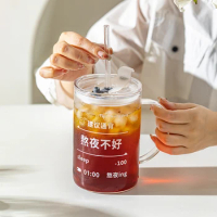 Glass Office Large Capacity Coffee Cup Household Straw Water Cup Girl Gift Glassware Glass Water Jar with Lid Clear Glass Cup