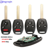 jingyuqin OUCG8D-380H-A 313.8/315Mhz Car Remote Key Fob For Honda Accord 2003 2004 2005 2006 2007 ID46 chip Complete Remote Key