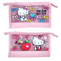 小禮堂 Hello Kitty 皮質三角透明化妝包 粉 (2款隨機)