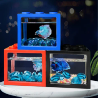 2Pcs Mini Ornamental Live Betta Fish Tank Aquarium Stackable Cube Tank With Building Block Fish Tank Decoration Fish Accessories