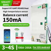 JBD Smart BMS 3S 4S 12V Li-ion Lifepo4 Bms 100A 120A 150A 200A Heating UART RS485 Function Lithium Battery Balance Board