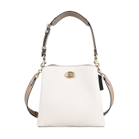 COACH WILLOW C字LOGO內外撞色牛皮璇扣式手提斜背水桶包(白)