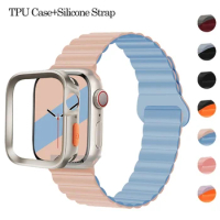 Silicone Case+Strap For Apple Watch Series 9 45mm Band 8 7 41mm SE 6 5 4 44mm 40mm Rubber Correa Strap for iwatch Ultra 2 49mm