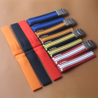 20mm Soft Rubber Silicone Watchband for Tissot Strap T048 T-Race T-Sports Bracelets Stainless steel buckle deployment Red Orange