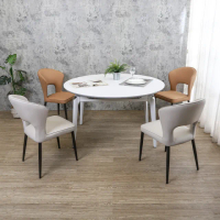 【BODEN】達芬4.5尺伸縮拉合白色玻璃圓型餐桌椅組合(一桌四椅-兩色可選)