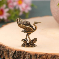 1Pc Exquisite And Durable Carving Brass Crane Figurines Miniatures Desktop Ornaments Living Room Decorations Crafts Accessories