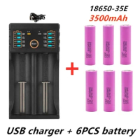100% New original For 18650 3500mAh 13A discharge INR18650-35E 18650 battery Li-ion 3.7v rechargable Battery+USB Charger
