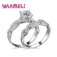 Forever Love Infinity Rings for Couples Women Men 925 Sterling Silver Twisted 2pcs Bridal Sets Clear Cubic Zircon Inlay Paved