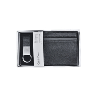 Calvin Klein黑色質感防刮皮革短夾+鑰匙圈禮盒組 (展示品)