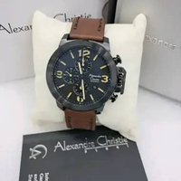 JAM TANGAN PRIA ALEXANDRE CHRISTIE CHRONOGRAPH ORIGINAL BROWN ROSE GOLD CASE BLACK 6280 AC 6280 AC62