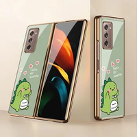 Z Fold 3 Funda Case for Samsung Galaxy Z Fold 3 Fold 2 W21 Z Flip Cartoon Lovely Dinosaur Tempered Glass Coque Phone Case Cover